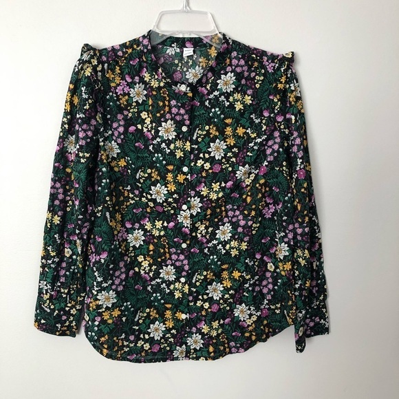 Old Navy floral print button down long sleeve shirt with ruffle shoulders Medium - Picture 1 of 8